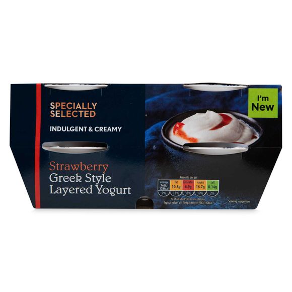 Specially Selected Indulgent & Creamy Strawberry Greek Style Layered Yogurt 4x125g